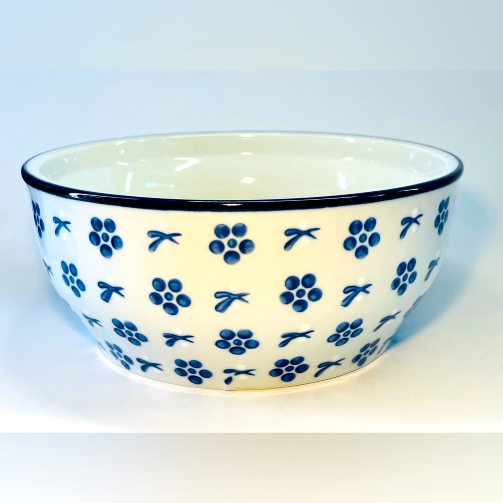Royal Hand Painted Blue & White Petite Floral Serving Bowl; Heavy Ceramic Bowl